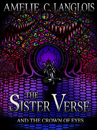 An armored paladin of the Astral Lords kneels in a cathedral, clutching his skull with instability. A wall of stained glass stands behind him, depicting a flood of peering eyes and grinning teeth.