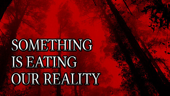 A red forest of looming trees, towering into the sky.